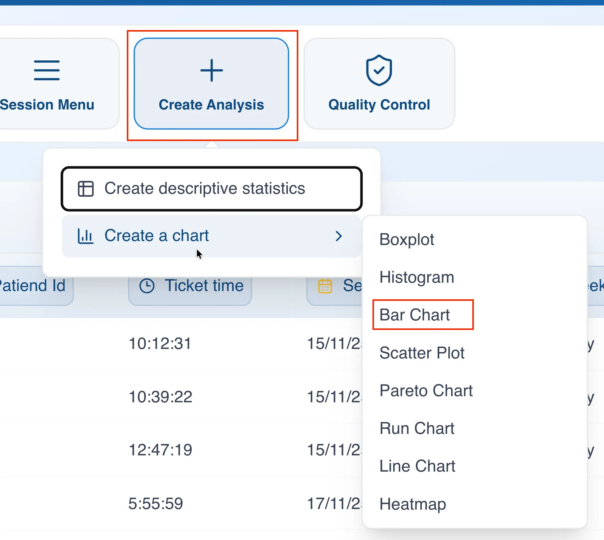 Create analysis from menu