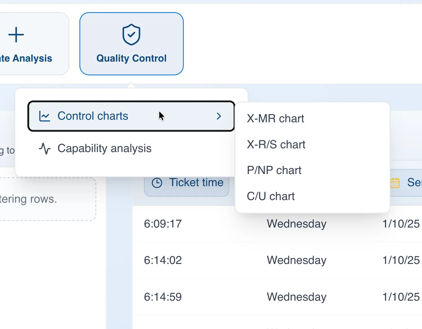 Creating the chart from the menu