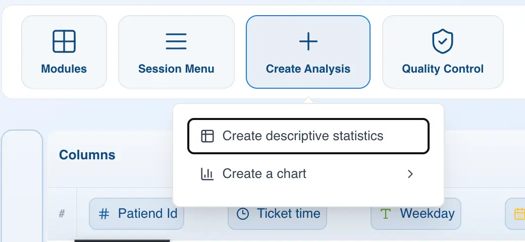 Create analysis from menu