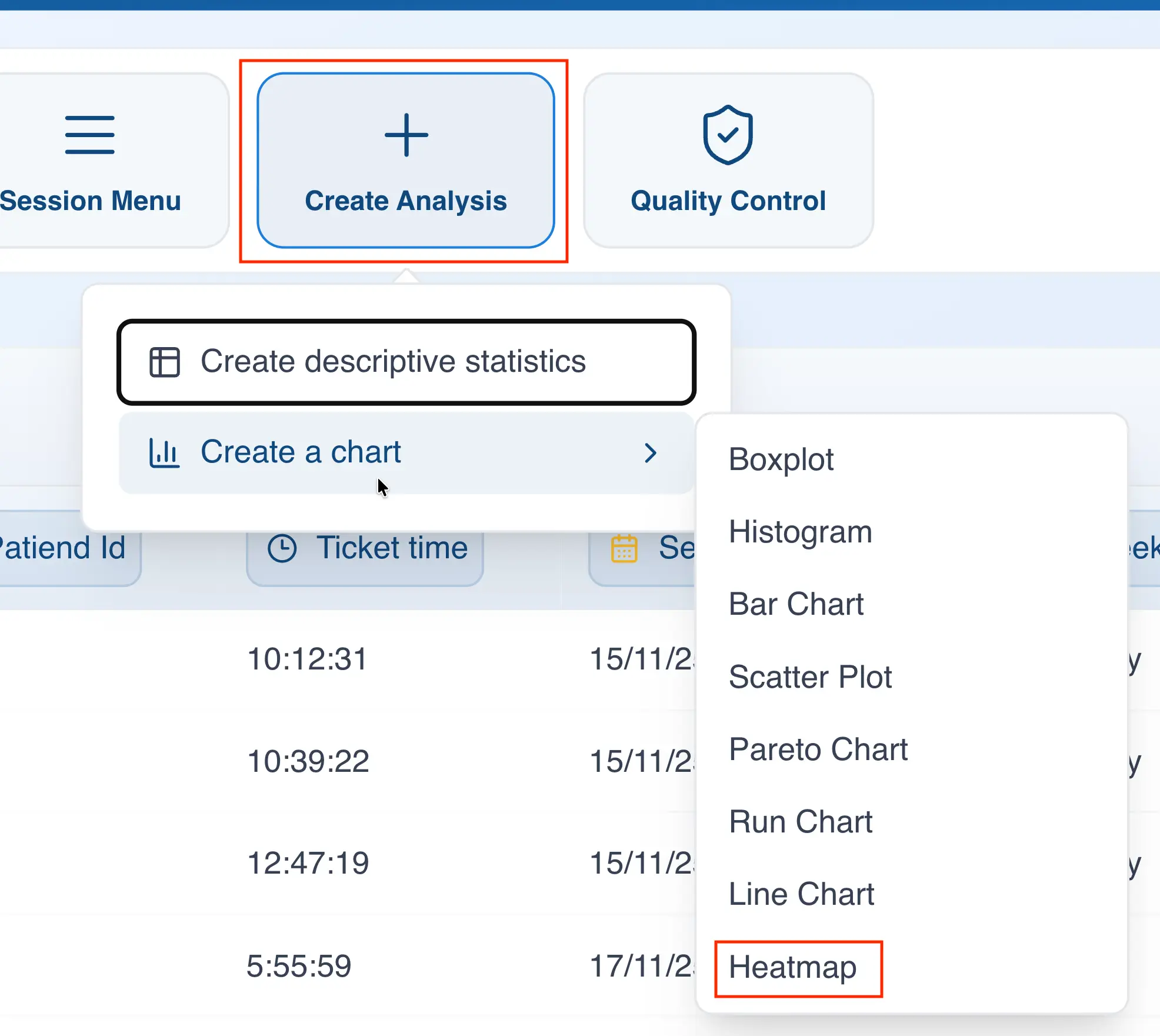 Create analysis from menu