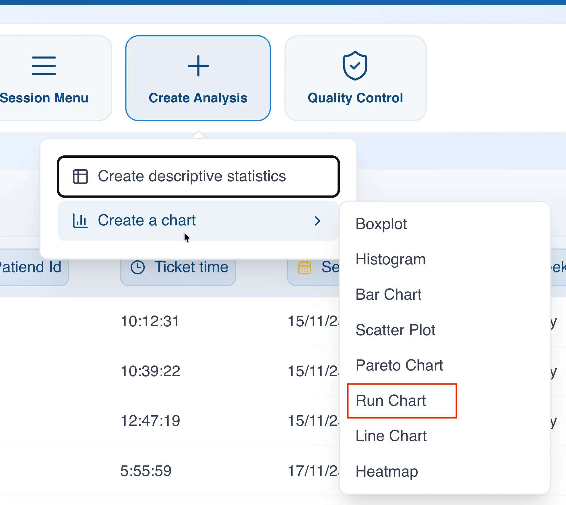 Create analysis from menu