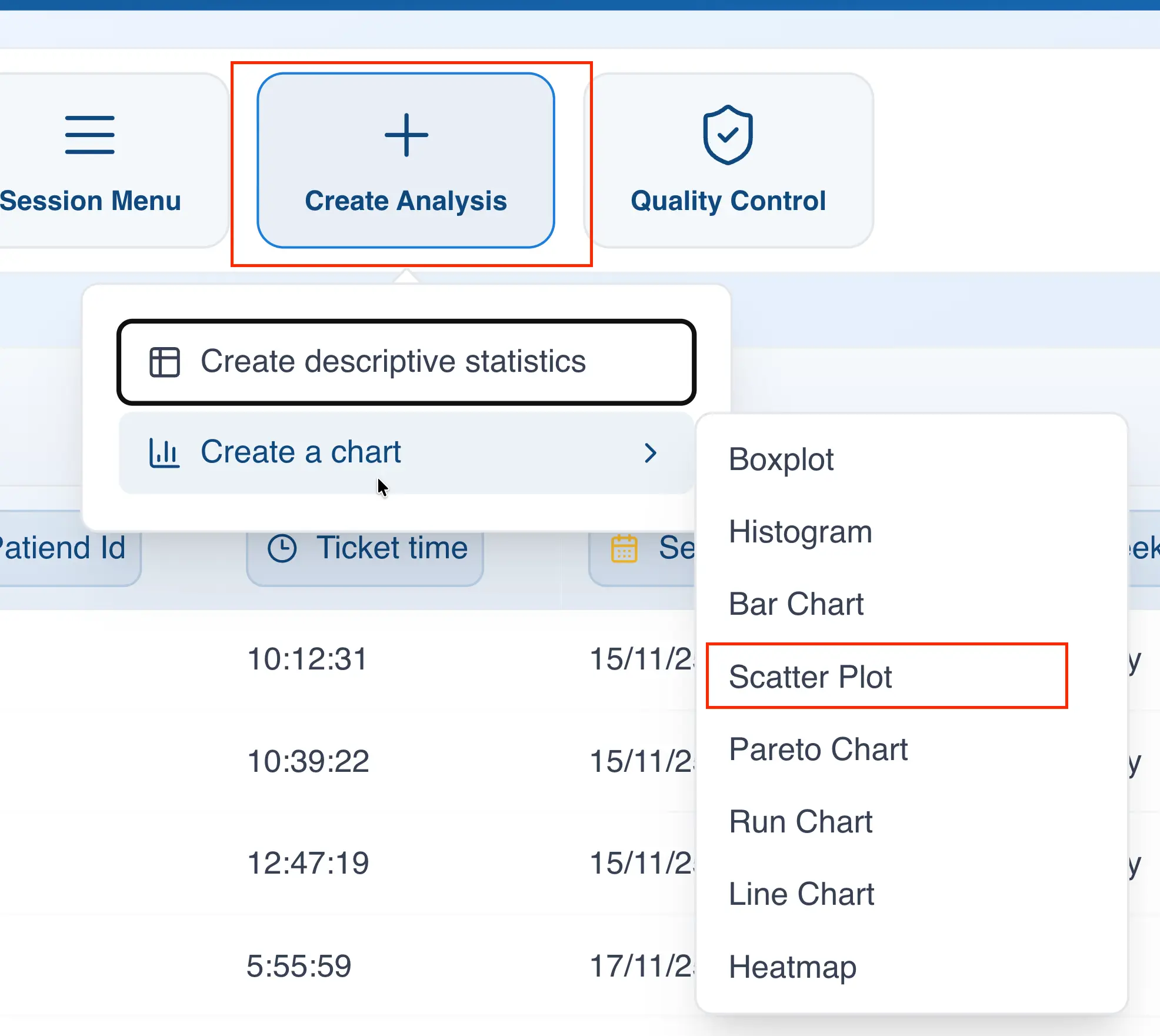 Create analysis from menu